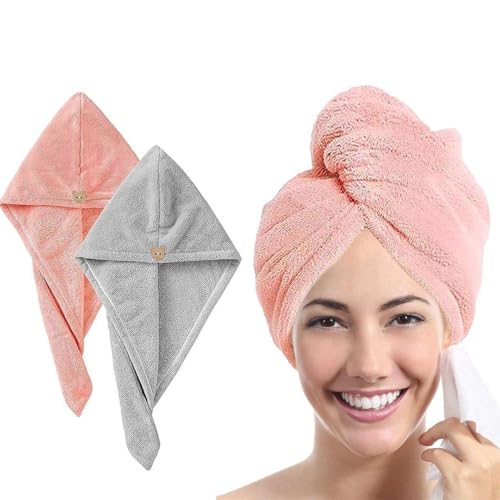 Image of Hair Towel Wrap for Women | Quick Dry Microfiber Hair Turban with Button Loop | Super Absorbent Soft Head Towel | Lightweight Anti-Frizz Hair Wrap