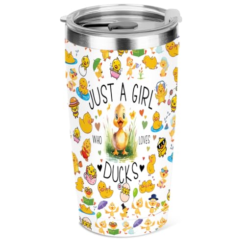 Duck Gifts for Duck Lovers Tumbler Friendship Christmas Birthday Gifts for Women Coworker Best Friend Girl Sister Coffee Mug Stainless Steel Vacuum Insulated Double Wall Travel Cup with Lid 20oz
