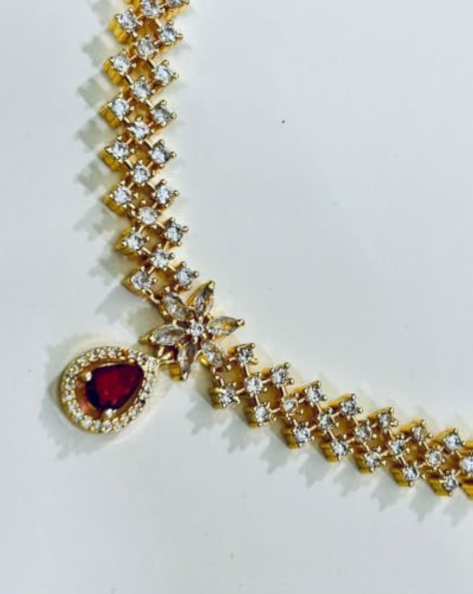 Ruby Red Crystal American Diamond Necklace Set for Women & Girls