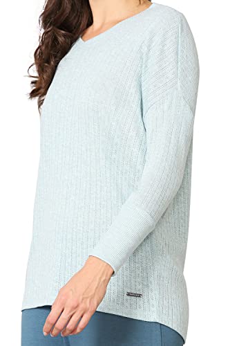 Image of Van Heusen Women Lounge Relaxed Fit T-Shirt - Ecoliva Viscose-Polyester - V-Neck, Full Sleeve, Sustainably Enhanced, Ultra Soft