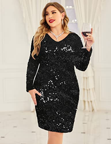 IN'VOLAND Womens Sequin Dress Plus Size V Neck Party Cocktail Dresses2
