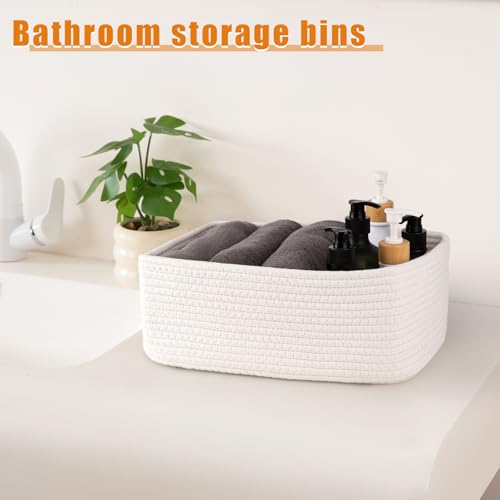 OIAHOMY 4 Pack Storage Baskets for Organizing, Small Bins for Shelves, Cute Decorative Storage Bins, Organizer Baskets for Gifts Empty, 13.8''Lx9.8''Wx5.5''H, White - Image 4