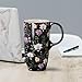 Topadorn Reusable 17 Oz Ceramic Travel Mug with Lid and Handle, Ceramic Coffee Mug with Color Box for Coffee Lovers, Microwave & Dishwasher Safe, Black Flower