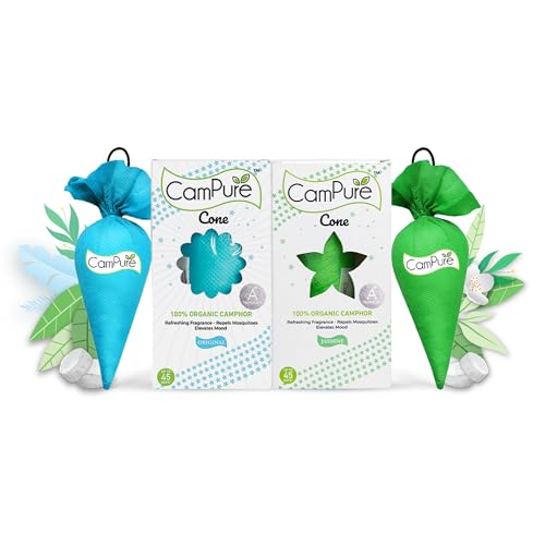 Image of CamPure Camphor Cone (1 Original + 1 Jasmine) Pack Of 2-100% Organic | Air Freshener For Car, Wardrobe, Office Cabin's, Drawers, Travel Bag & Bathroom