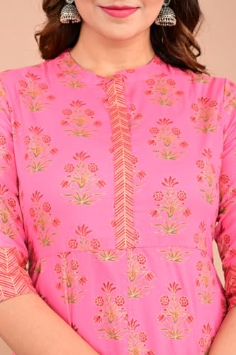 Image of Women Rayon Straight Golden Foil Printed Kurta with Palazzo || Kurti with Palazzo Set for Casual Party & Festival Wear in Round Neck with 3 /4 Sleeve for Girls
