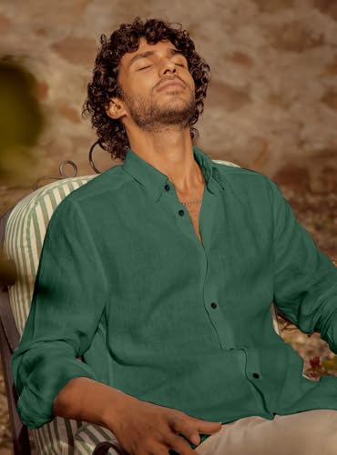 Image of Men's Long Sleeve Linen Shirt, Button Down, Casual Collared, Full Sleeve Shirt