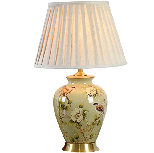 Grüne Keramik Tischlampe Trommel Stoff Lampenschirm Schreibtischlampe American Copper Nachttischlampe Für Wohnzimmer Familienzimmer