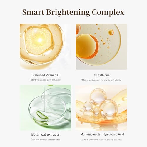 BACHERI Vitamin C Brightening Serum for Face, Antioxidant Hydrating Ampoules with Glutathione, Niacinamide & Hyaluronic Acid, Daily Skincare for Uneven Tone, Dark Spots & Sensitive Dry Skin, 1.2ml x 30