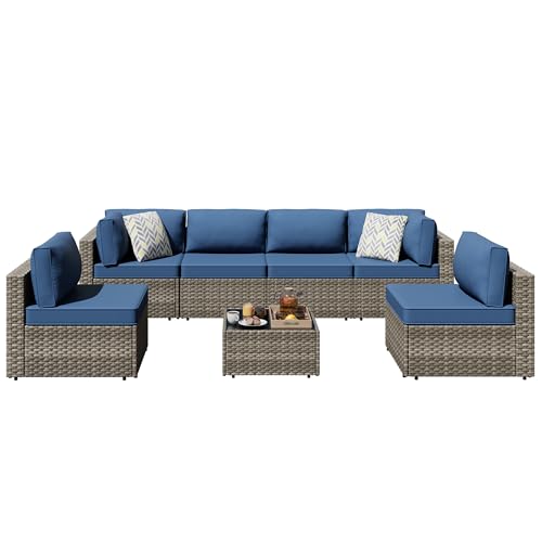 Shintenchi 7 Pieces Outdoor Patio Sectional Sofa Couch, Wicker Furniture
