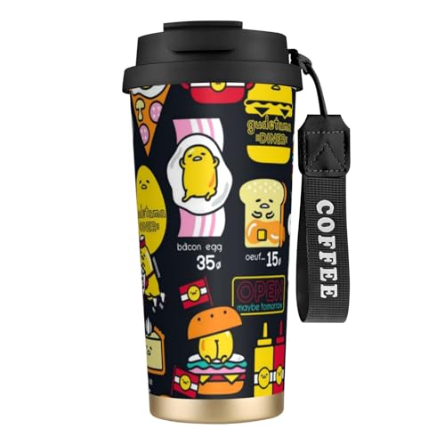 ぐでたま コーヒーカップ 500ml真空断熱マグボトル 保温 保冷 多重構造 大容量 直飲み ストロー付き洗いやすい アウトドア 漏れ防止 サーモス水筒 食品グレードステンレス316 男女兼用 車用 父の日、母の日ギフト 外出、自宅、オフィス使用