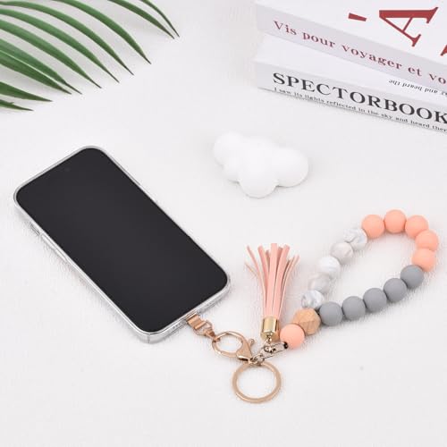 Image of BAOSIWA Silicone Key Ring Bracelet Wristlet Keychain Unique Beaded Bangle Key Chains for Women with Leather Tassel