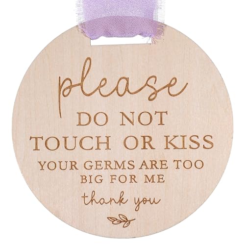 Image of Please Do Not Touch or Kiss Baby Sign, Wooden Don't Touch Baby Sign for Car Seat Baby Stroller Tag with Ribbon, No Touching Baby Signage for Baby Newborn, Newborn No Touching Signs