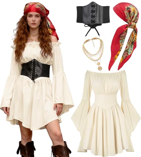 Mittelalter Piratenkostüm Damen Corsett Kleid Mittelalter Kleidung Gothic Kleid Renaissance Sexy Piratin Kostüm Festival Outfit für Karneval...
