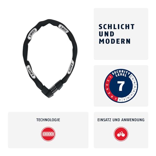 ABUS Kettenschloss Tresor 1385 – Zahlenschloss aus gehärtetem Stahl – 7 mm starke Vierkantkette – ABUS-Sicherheitslevel 7 – 85 cm – Schwarz