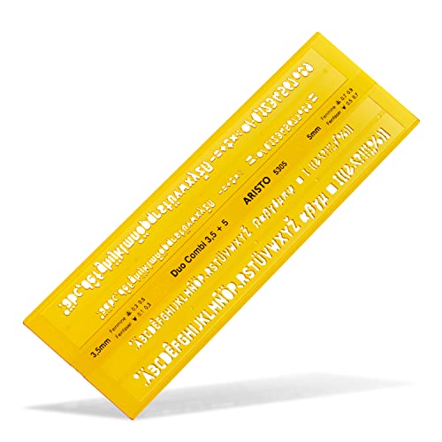 Aristo AR5305 Schriftschablone 3,0 mm und 5,0 mm Duo-Kombi gerade Mittelschrift (formstabiler PET-Kunststoff) orange-transparent