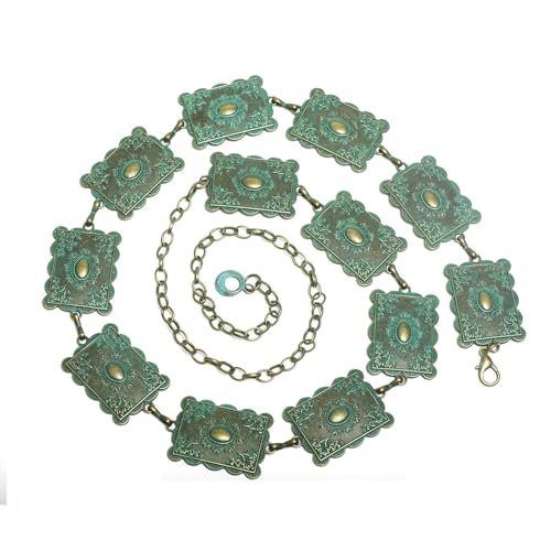 Teal Concho Western-Belts for Women Vintage Boho Turquoise Cowgirl Chain Belt for Dresses Jeans Country Concert Outfits2