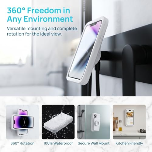 Support de téléphone de douche étanche SHINEOFI mural et rotatif pour grand smartphone 7 pouces - 6