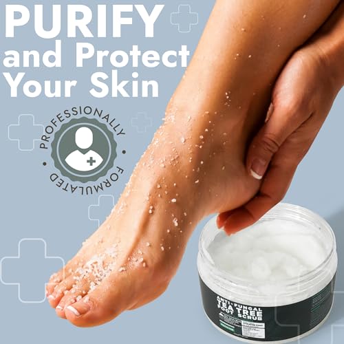 foot scrub with tea tree oil  callus remover for feet  exfoliating scrub with salicylic and glycolic acid for dead skin athletes foot warts corns rashes foot odor insect bites and foot care