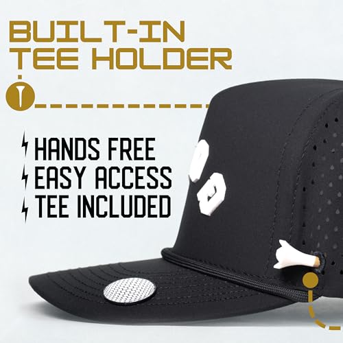Image of BRIMZ Golf Performance Hat - Tee Holder & Magnetic Brim - Breathable Sweat & Water Resistant Golfing Snapback Cap