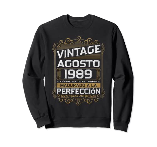 Agosto 1989 Vintage Regalo 34 Años Cumpleaños Hombre Sudadera