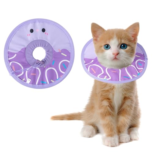 Cat Recovery Collar Lightweight Soft Cats Cone Cute Donut Shape Adjustable Fasteners Waterproof Pet Collar After Surgery to Prevent Licking for Kitten and Puppy (Purple, Extra Small)