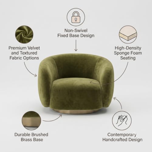 Image of Kingsman Furnitures Brok Swivel Luxury Accent Arm Chair 360 Degree Rotatable Sofa for Home | Bedroom, Living & Drawing Room | Ultra Soft and Comfortable for Lounge (Olive Green, Non-Swivel)
