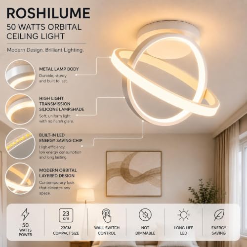 Image of Chandelier Light for Ceiling 50W | 23 cm Circular Ring Ceiling Light, Flush Mounted LED Lamp for Living Room, Hall & Bedroom | 3-in-1 Color Changing, Flicker-Free Soft Ambient Light