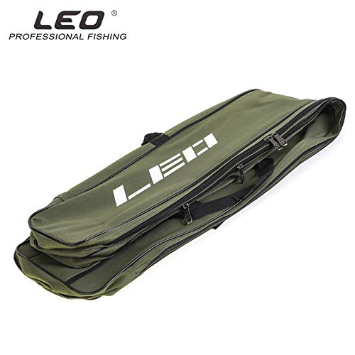Leo Fishing Tackle Storage Bag 130Cm/4.27Ft Portable Fishing Rod Reel Organizer Fishing Pole Gear Tool Cases Carrier Two Layer Durable Oxford Large Capacity Travel Fishing Cover Bag (Green) #TOP4