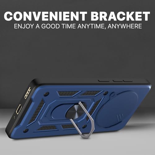 Image of Pikkme Back Cover for Realme P3 Pro 5G / Realme 14 Pro Plus 5G | 360 Protection Case | Sliding Camera Shield Cover & Ring Holder Stand D10 Tough Armor Bumper Case (Blue)