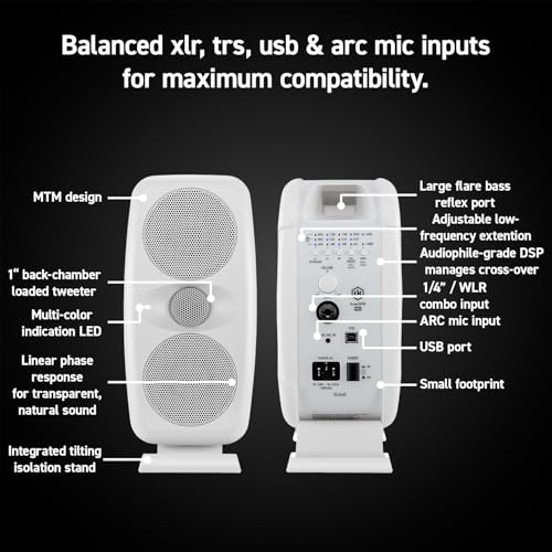 Image of IK Multimedia iLoud MTM MKII White (Single) Compact Studio Monitor with Built-in ARC Room Correction, 100W RMS high-Performance Desktop Speaker, Computer Speakers and pc Speakers use and DJs