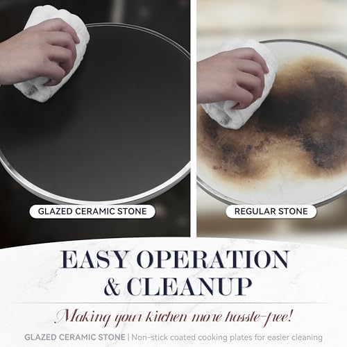 Image of Baker's Friend Electric Pizza Oven Indoor Countertop, 12 Inch Pizza Maker Machine for Home, Pizza Cooker & Pizza Grill, Premium Glazed Ceramic Stone Pizza Oven, Chilli Red