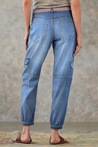 Straight Leg Button Fly Jeans for Women Multi Pocket Mid Rise Jeans Without Belt Denim Pants2