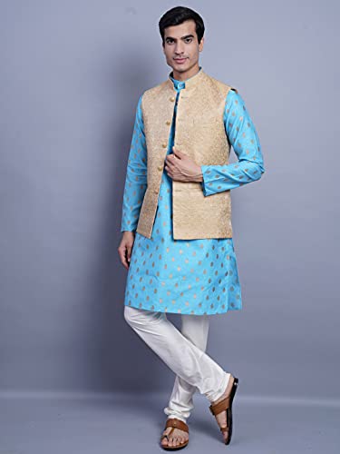 Image of WINTAGE Men's Banarsi Rayon Cotton Bandhgala Festive Nehru Modi Jacket Waistcoat