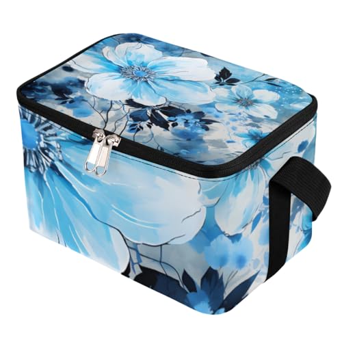 Lunch Bags for Women Men 9 Cans,Flowers and Leaves Hot & Cold Food Delivery Bag Insulated Grocery Bag Insulated Lunch Box Blue Cooler Bag for Office Work Picnic Beach