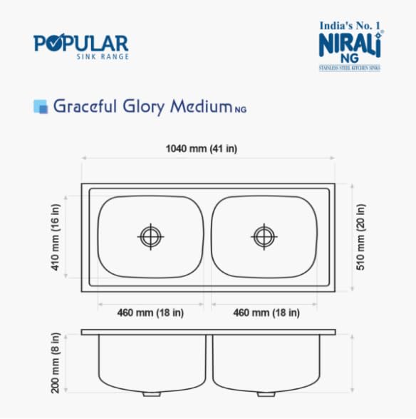 Image of Nirali Kitchen Sink Double Bowl 41 inch x 20 inch 304 Grade Stainless Steel | Sound Proof Double Bowl Kitchen Sink with Waste Coupling Graceful Glory (Matt Finish, 41 inch x 20 inch)