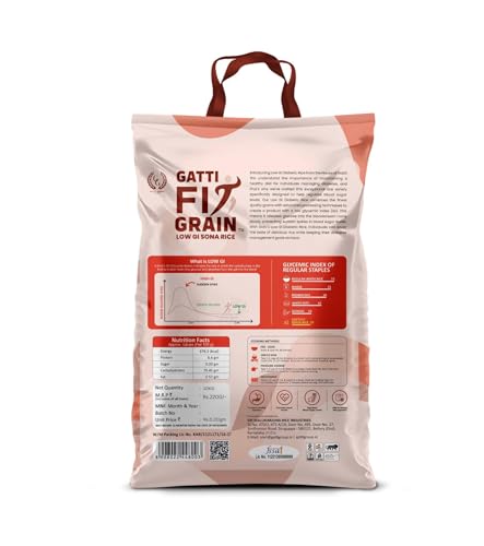 Image of Gatti Fit Grain: Low GI Sona Rice - 10 Kg | Diet & Diabetic Friendly | Ideal Choice for Diabetics & Weight Management for Health-conscious Individuals | Certified Low Sugar Rice | Clinically Certified