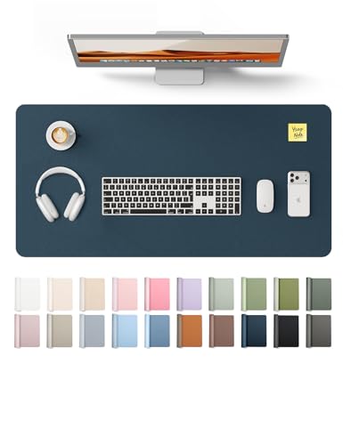 Image of YSAGi Leather Desk Protector, Office Mat, Large Mouse Mat, Non-Slip PU Leather Blotter, Laptop Pad, Waterproof Writing Pad for Office and Home (Dark Blue, 31.5 inch x 15.8 inch)