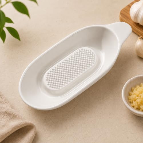 Image of Ceramic Handheld Ginger Garlic Grater Mini Mortar Spice Tool Kitchen Zester Citrus Fruit Grating Plate Nonstick Small Size Easy Clean Home Cooking Accessory (Rectangle)
