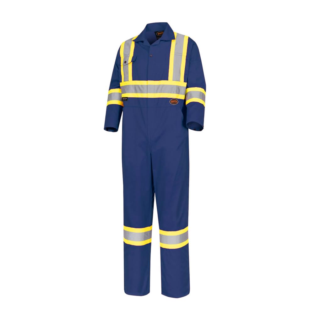 Pioneer High Visibility Safety Work Cotton Coveralls - Action Back, Elastic Waist, Reflective Tape