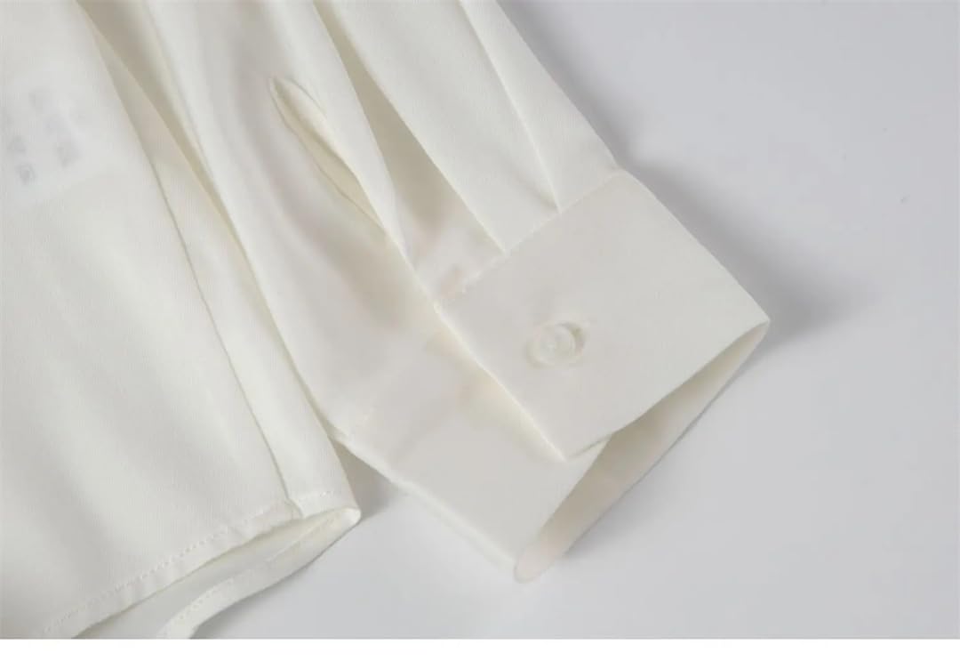 Blusa formal de seda satinada para mujer, manga larga, cuello alto