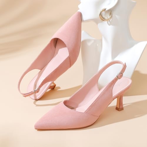 Mostrin Light Pink Kitten Heels for Women Suede Slingback Pointed Closed Toe Heels Womens Pumps Shoes for Office Work Party Size 8.5 by Mostrin - Used condition - Image 5