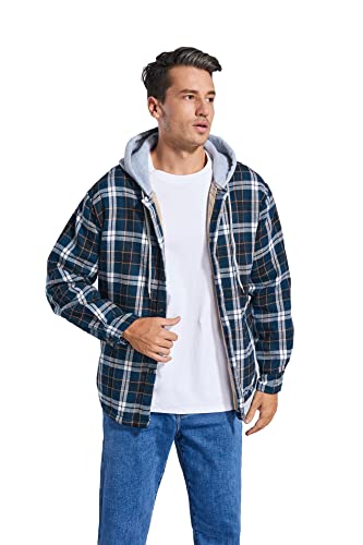 Image of Men's Cotton Plaid Shirt Jacket Fleece Flannel Sherpa Button Down