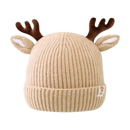 Image of Piewag Baby Beanie Toddler Winter Hat Cute Antler Reindeer Crochet Knitted Hat Christmas Hat Warm Cap for Boys Girls