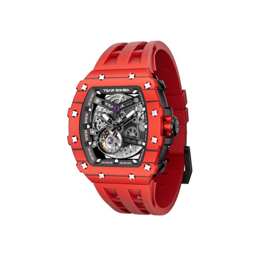 Image of TSAR BOMBA Mens Luxury Watch Automatic Watches for Men 50M Waterproof Japanese Mechanical Movement Tonneau Stainless Steel Case Sapphire Glass Big Face Cool Unique Fashion Gift Men