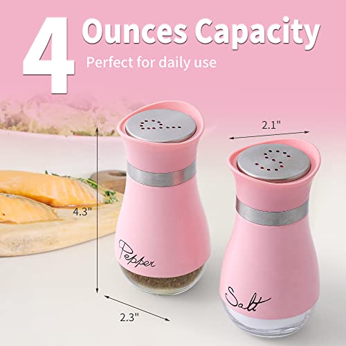 Image of Lonffery Salt and Pepper Shakers Set - Salt Containers for Gifts, Kitchen Decor, Home, RV, Camp, BBQ, 4 oz Farmhouse Spice Dispenser with Glass Bottom, Pink, Set of 2