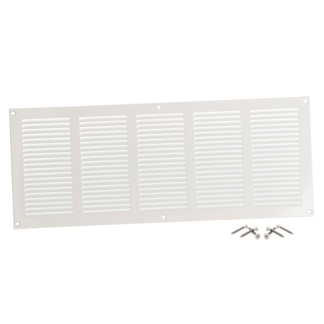Steinberg14 White 500X200mm Metal Air Vent Cover With Insect Mesh - 20X8 Inch Ventilation Grille - Air Vent Register For Walls And Ceilings - Ventilation Cover For Outdoor And Indoor