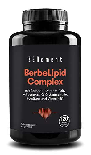 BerbeLipid Complex, Mit Berberin, Rothefe-Reis, Policosanol, Q10, Astaxanthin, Folsäure und Vitamin B1, 120 Kapseln | Vegan, GMO-frei | Zenement Cover