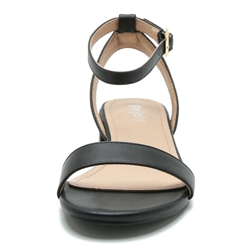 Image of Women's Ankle Strap Sandals, Low Block Heel, Open Toe Summer Dress Shoes with Buckle Closure