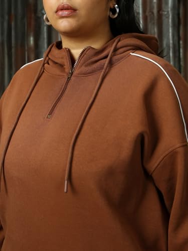 Image of High Star Women Solid Cotton Regular Fit Hood Long Sleeve Sweatshirts
