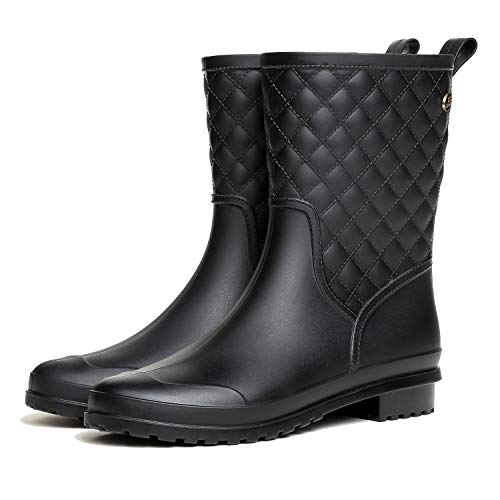 LILY999 Botas de Agua Mujer Impermeables Botas de Lluvia Bota de Goma Casual Calzado(Negro,38 EU)